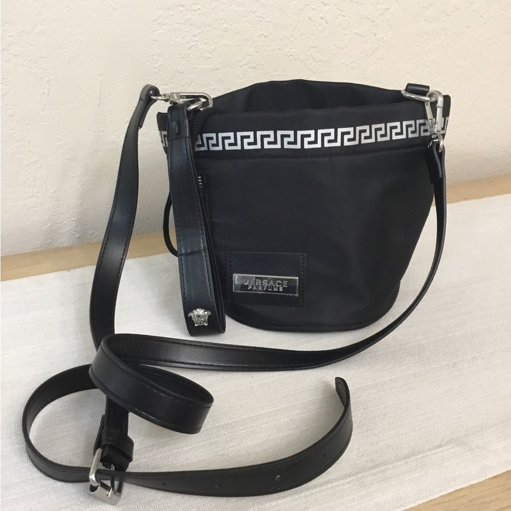Versace Parfums Bucket Crossbody Nylon Bag Black Bag